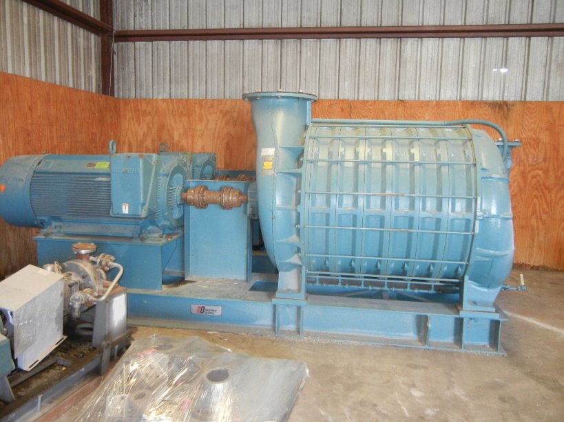 (2) Unused 700 HP Gardner Denver/Lamson model 1877-AD01 Multistage Centrifugal Blowers. rated 7877 SCFM @ 14 PSI discharge. SO#678275, Driven by 700 HP, 3580 RPM, 4160 volt, 60 Hz Siemens motor. S/N #'s PO11562 and PO11563